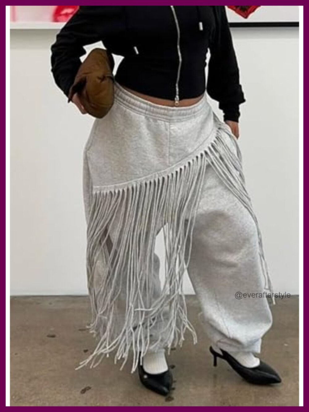 Womens High Waisted Wide Leg Sweatpants Baggy Fringe Athletic Joggers with - Picture 2 of 4